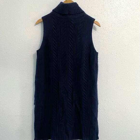Filoro 100% Cashmere Tunic turtleneck Sweater Women’s Size Large Blue sleeveless - Picture 2 of 7